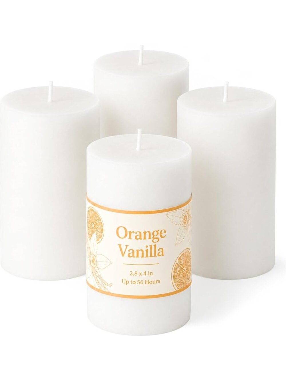 Scented Pillar Candles Set of 4, Orange Vanilla, 2.8x4 in, Home Decor